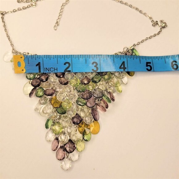 Waterfall Necklace Green and Clear Lucite Bead Bib Necklace - Picture 8 of 8